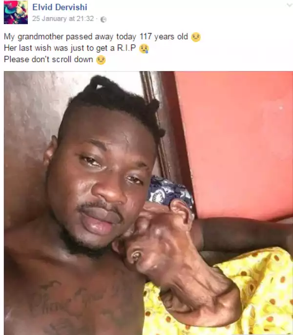 Just look at how this Facebook user declared this grandma dead (Photo)